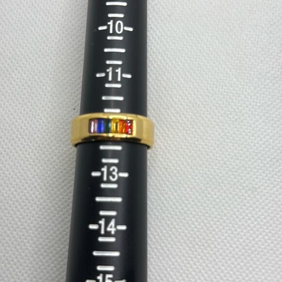 NWOT Size 12 Titanium band with rainbow flag stones - Picture 5 of 5